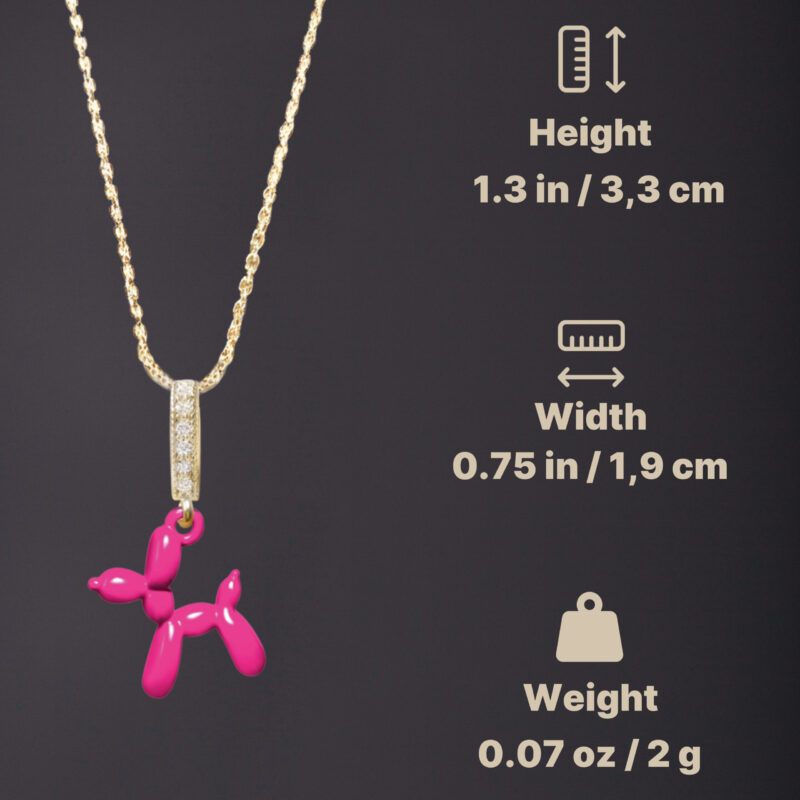 Gold Balloon Dog Pendant - Bright Pink - Image 3