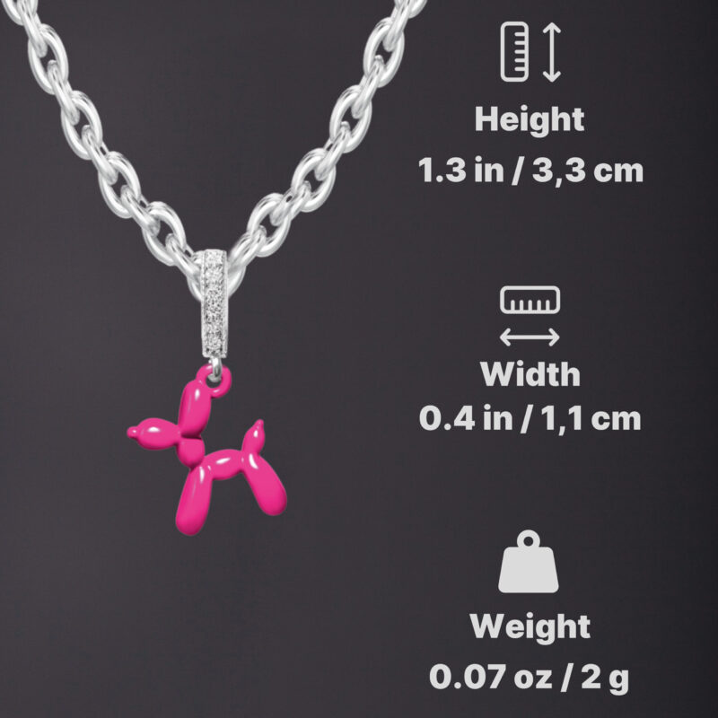 White Gold Balloon Dog Pendant - Bright Pink - Image 3