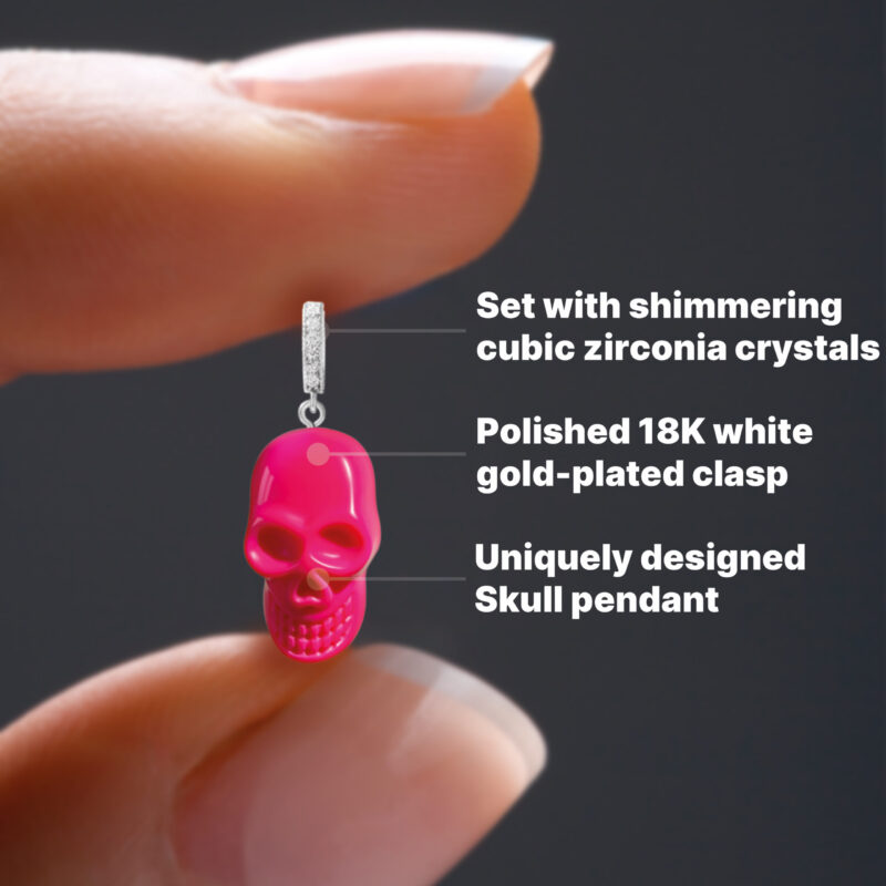 White Gold Skull Pendant - Bright Pink - Image 2