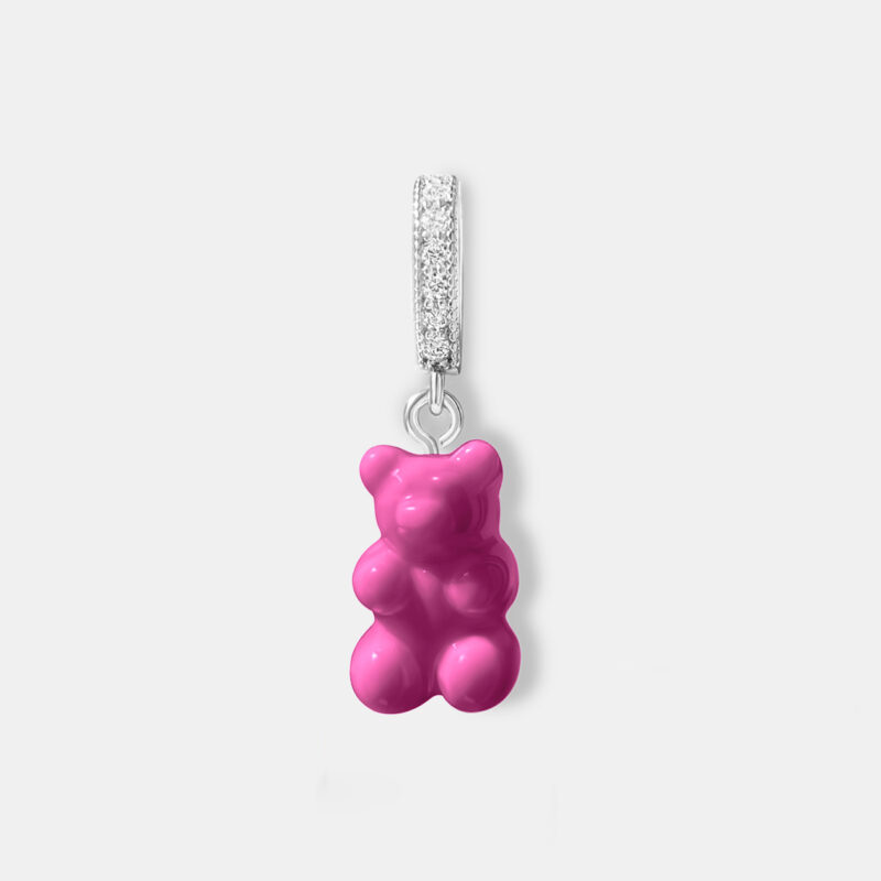 White Gold Gummy Bear Pendant - Fuchsia