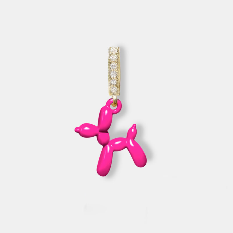 Gold Balloon Dog Pendant - Bright Pink