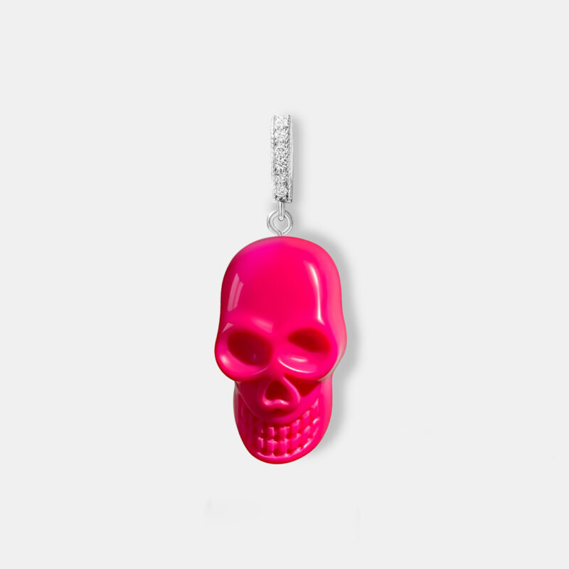 White Gold Skull Pendant - Bright Pink