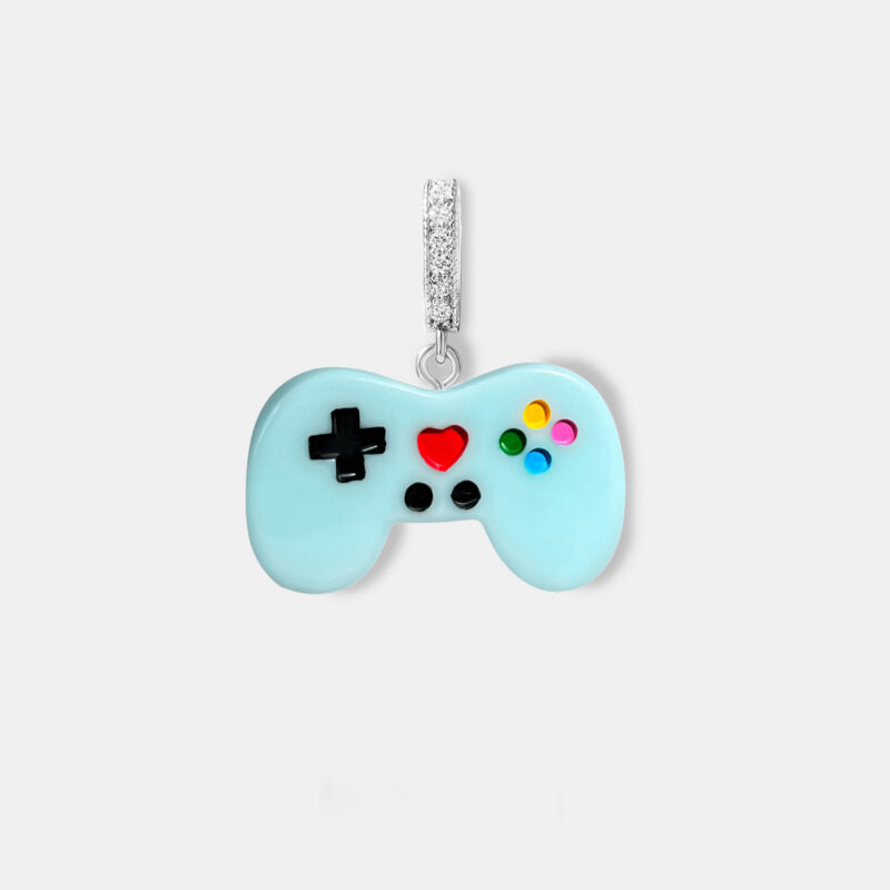 White Gold Video Game Controller Pendant - Baby Blue