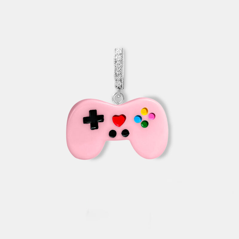 White Gold Video Game Controller Pendant - Baby Pink