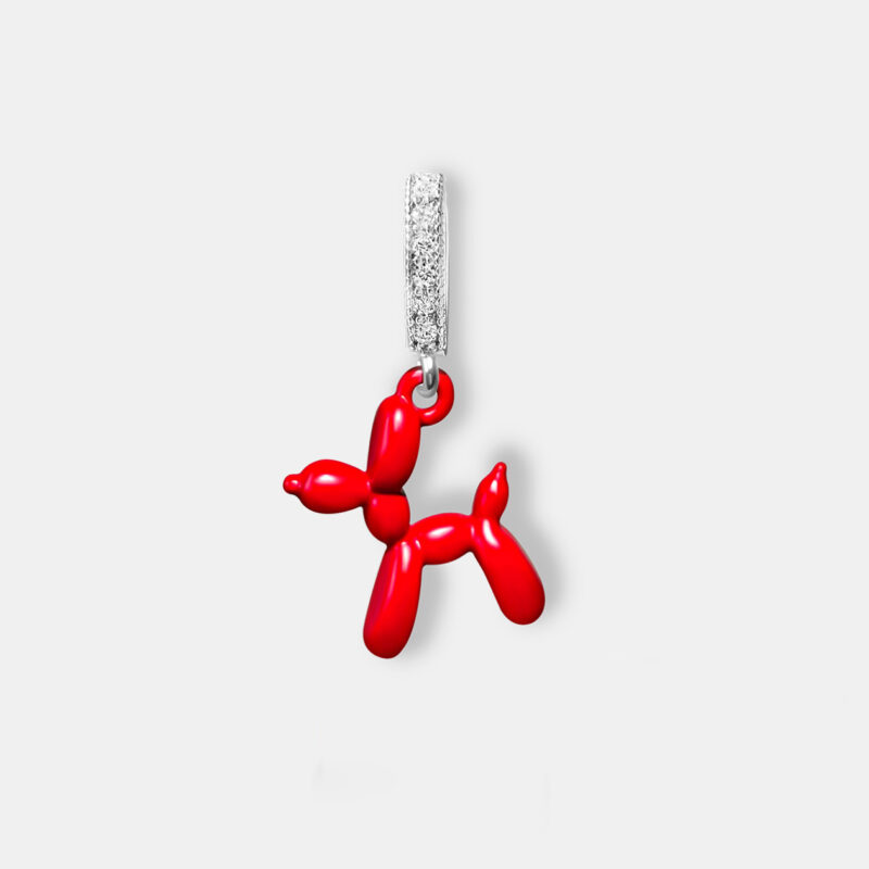 White Gold Balloon Dog Pendant - Candy Apple